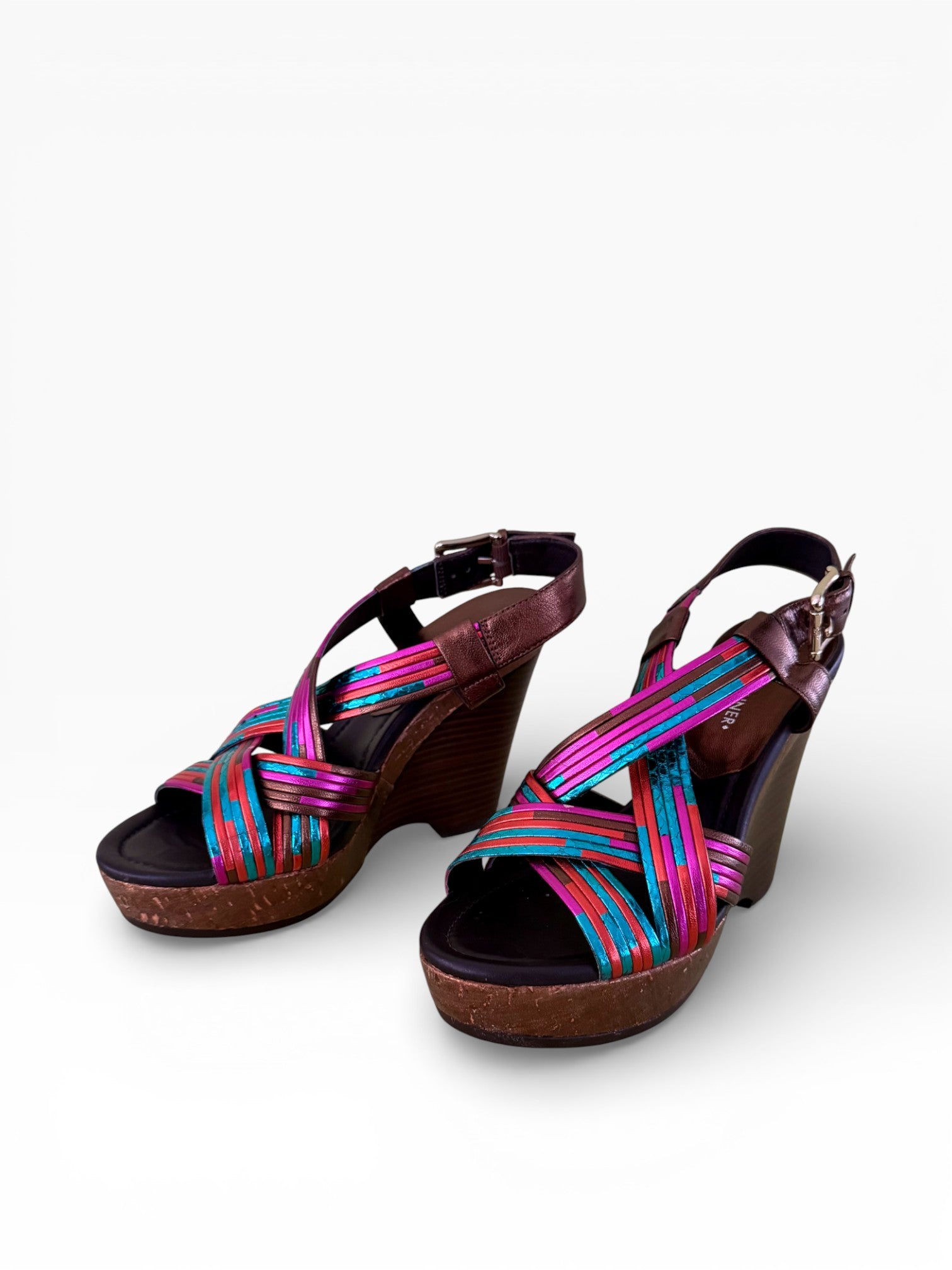 Donald J Pliner Metallic Rainbow Cork Platform Wedge Sandals
