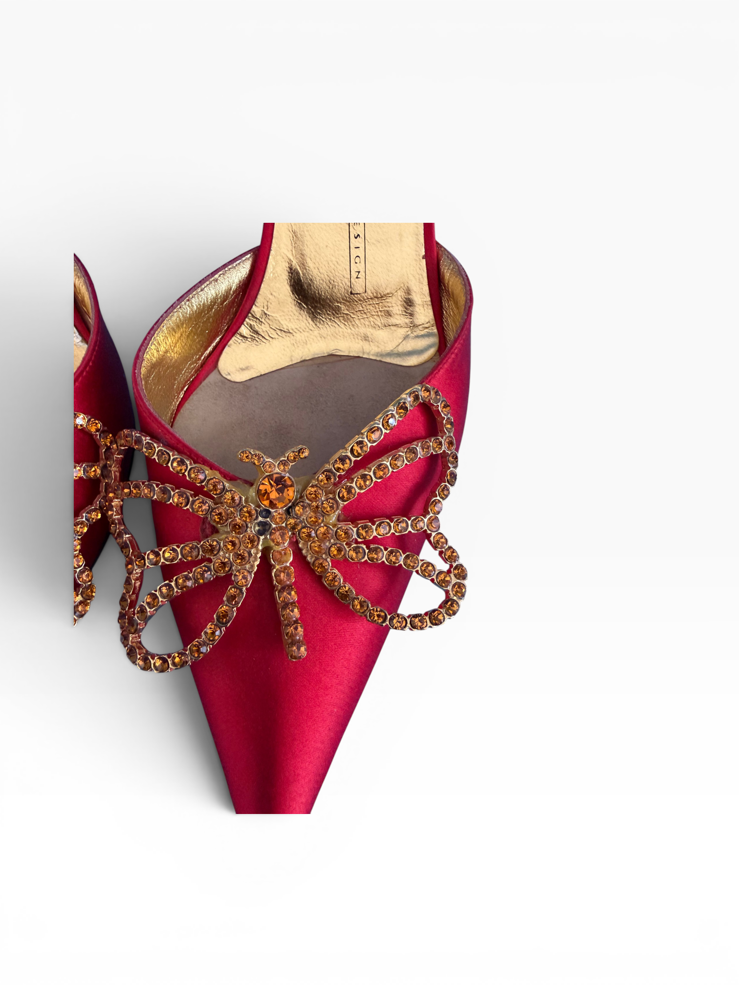 Giuseppe Zanotti Red Satin Crystal Butterfly Kitten Heel Mules