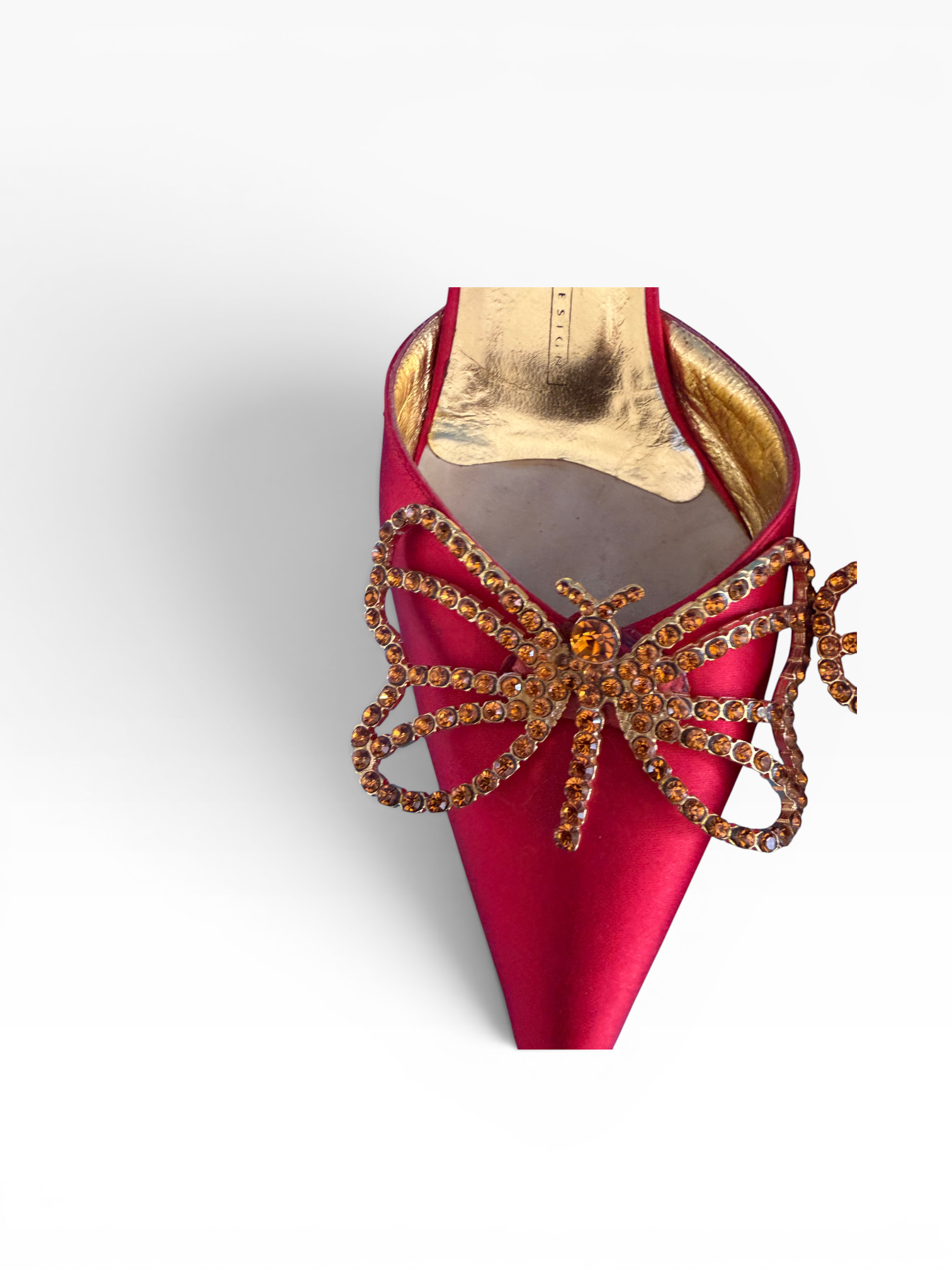 Giuseppe Zanotti Red Satin Crystal Butterfly Kitten Heel Mules