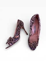 Manolo Blahnik Leopard Velvet Crystal Brooch Pumps