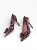 Manolo Blahnik Leopard Velvet Crystal Brooch Pumps