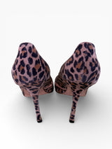 Manolo Blahnik Leopard Velvet Crystal Brooch Pumps