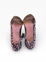 Manolo Blahnik Leopard Velvet Crystal Brooch Pumps