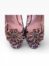 Manolo Blahnik Leopard Velvet Crystal Brooch Pumps