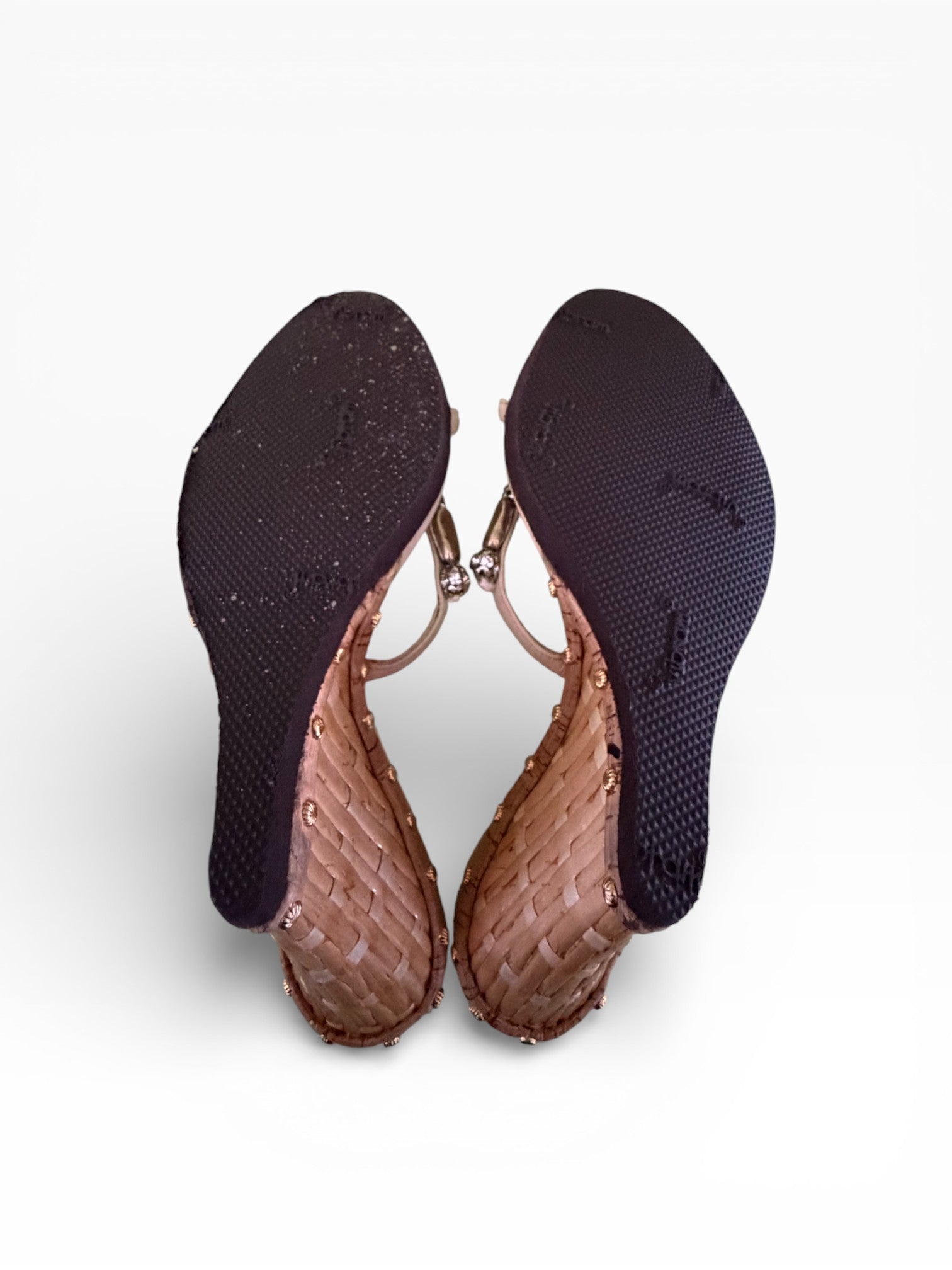 Giuseppe Zanotti Crystal Bead Rattan Wedge Sandals