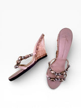 Giuseppe Zanotti Crystal Bead Rattan Wedge Sandals