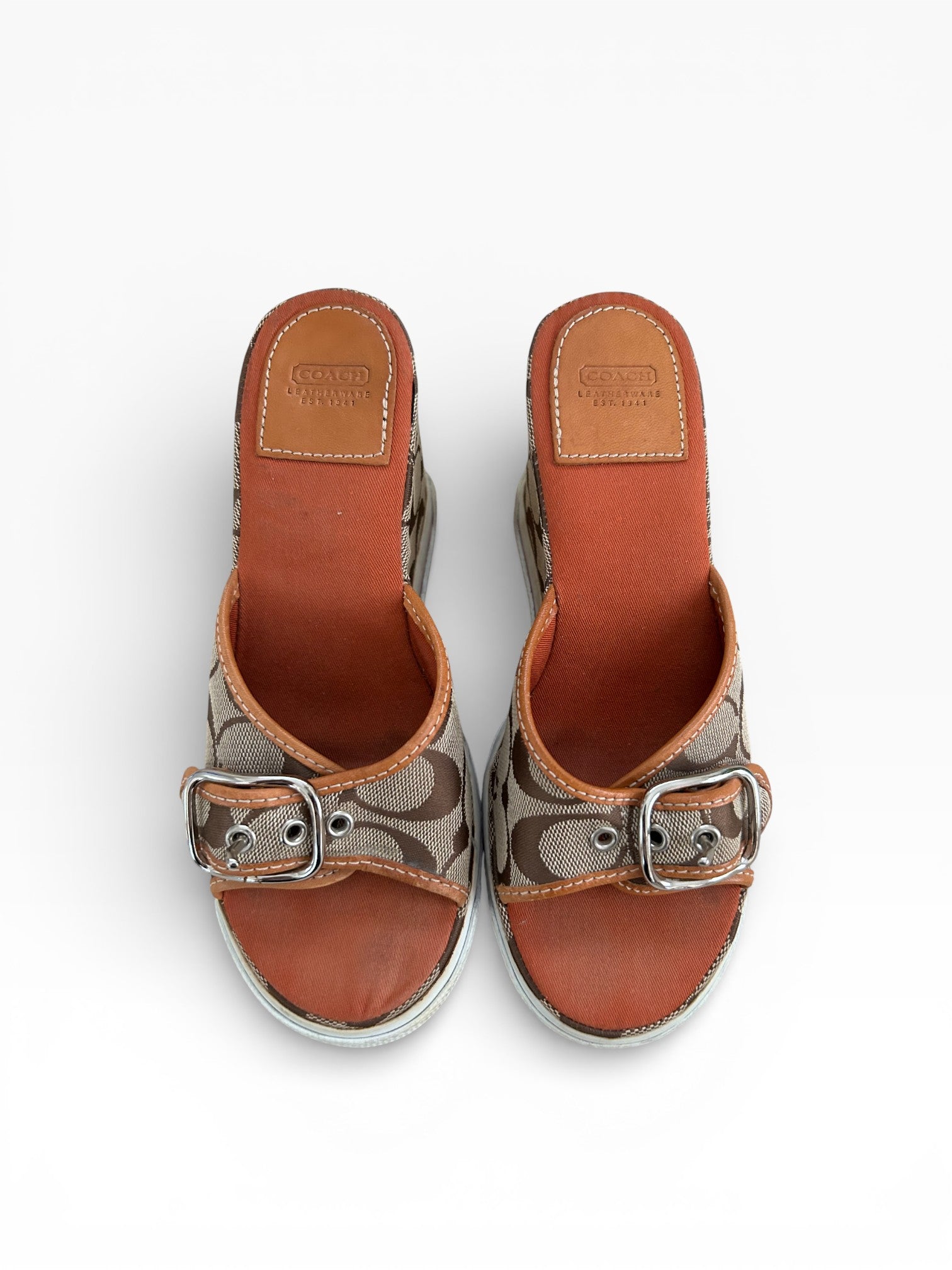 Vintage Coach Signature C Wedge Sandals