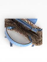 Guess Blue Logo Straw Tote with Leopard Trim