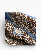 Guess Blue Logo Straw Tote with Leopard Trim