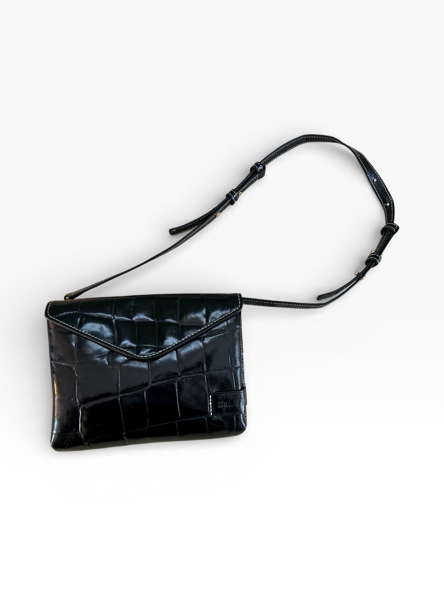 STAUD Croc-Embossed Leather Envelope Crossbody