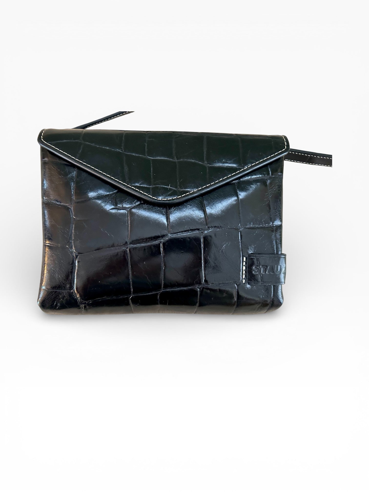 STAUD Croc-Embossed Leather Envelope Crossbody