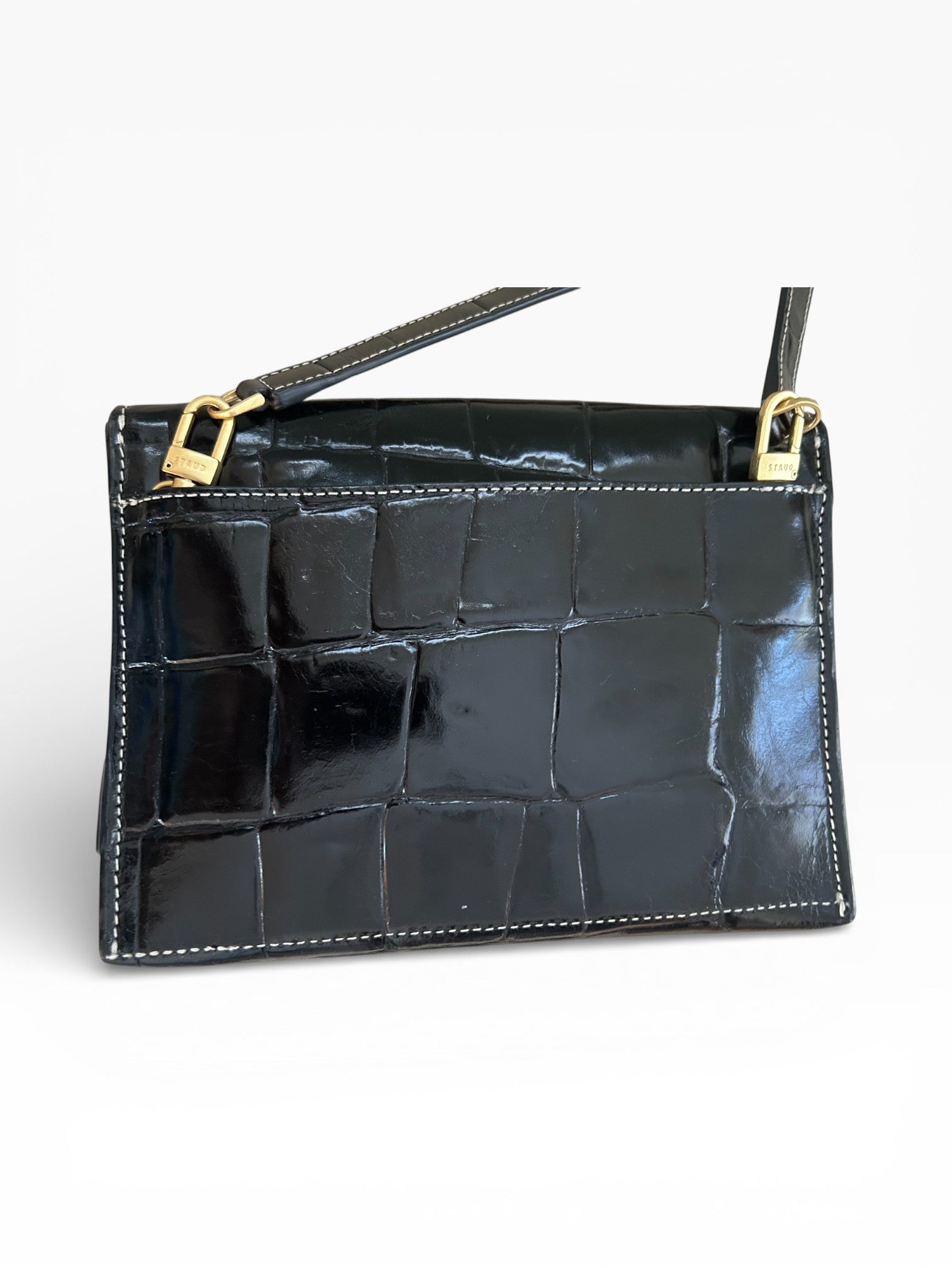 STAUD Croc-Embossed Leather Envelope Crossbody