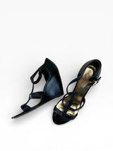 Coach Black Strappy Wedge Sandals