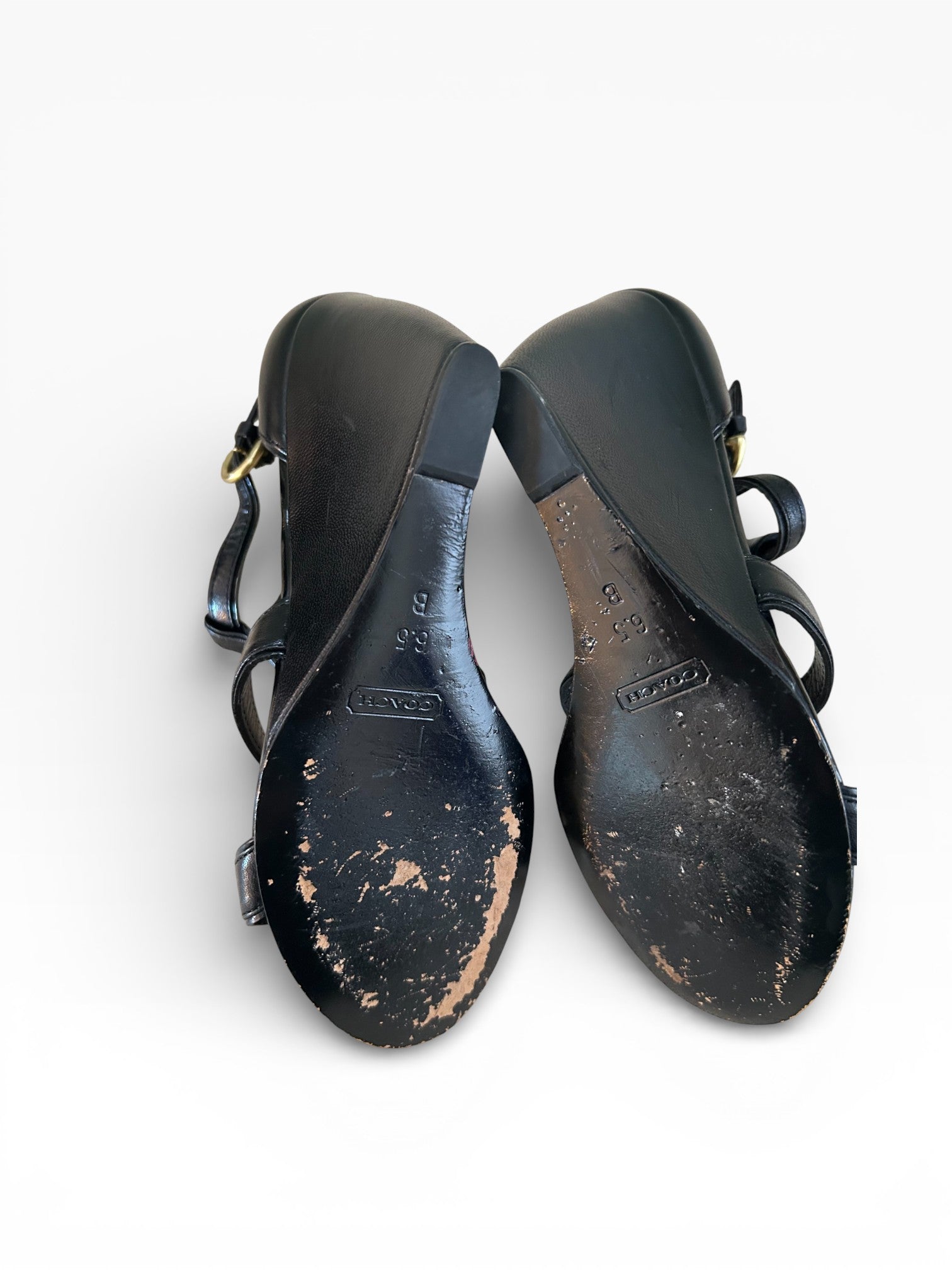 Coach Black Strappy Wedge Sandals