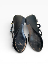 Coach Black Strappy Wedge Sandals