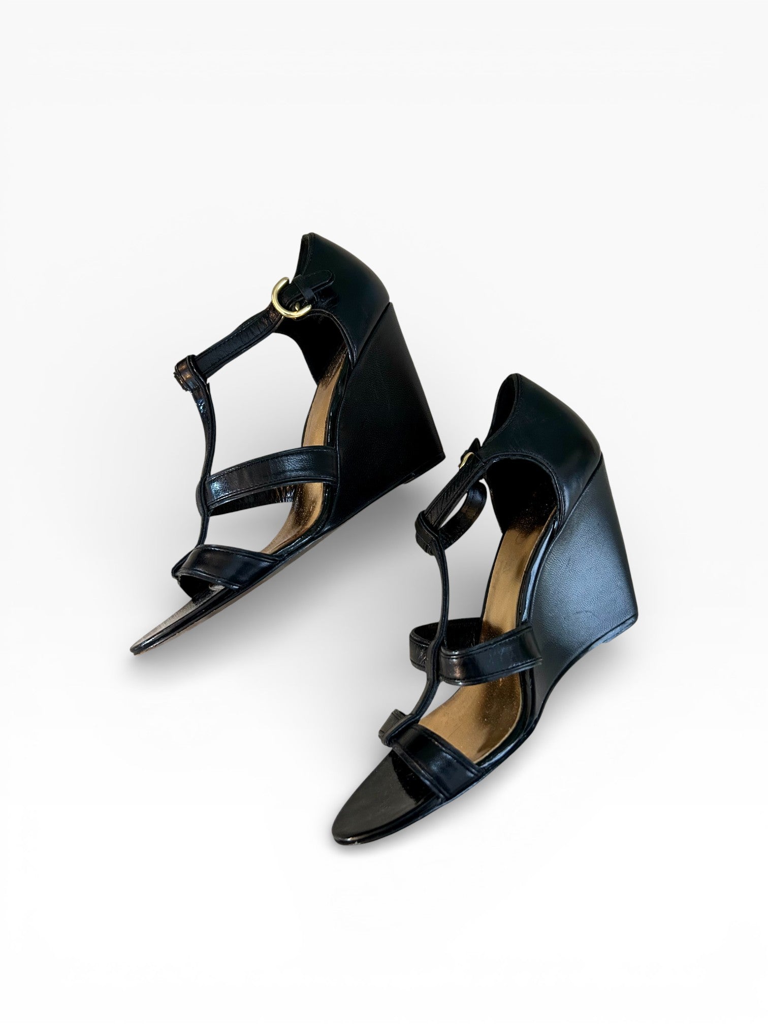 Coach Black Strappy Wedge Sandals