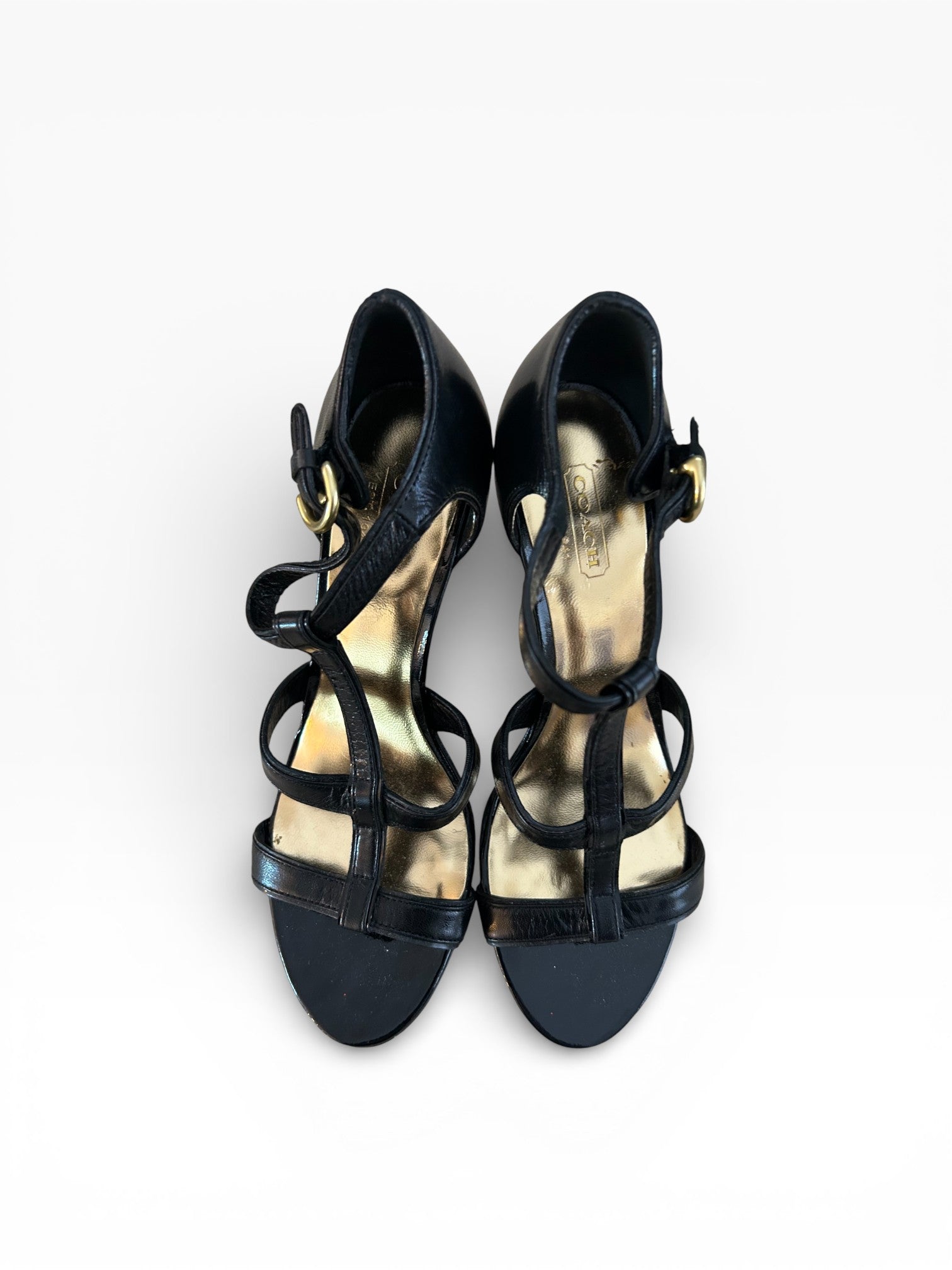 Coach Black Strappy Wedge Sandals