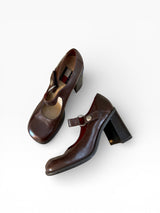 Tommy Hilfiger Brown Leather Mary Jane Block Heels
