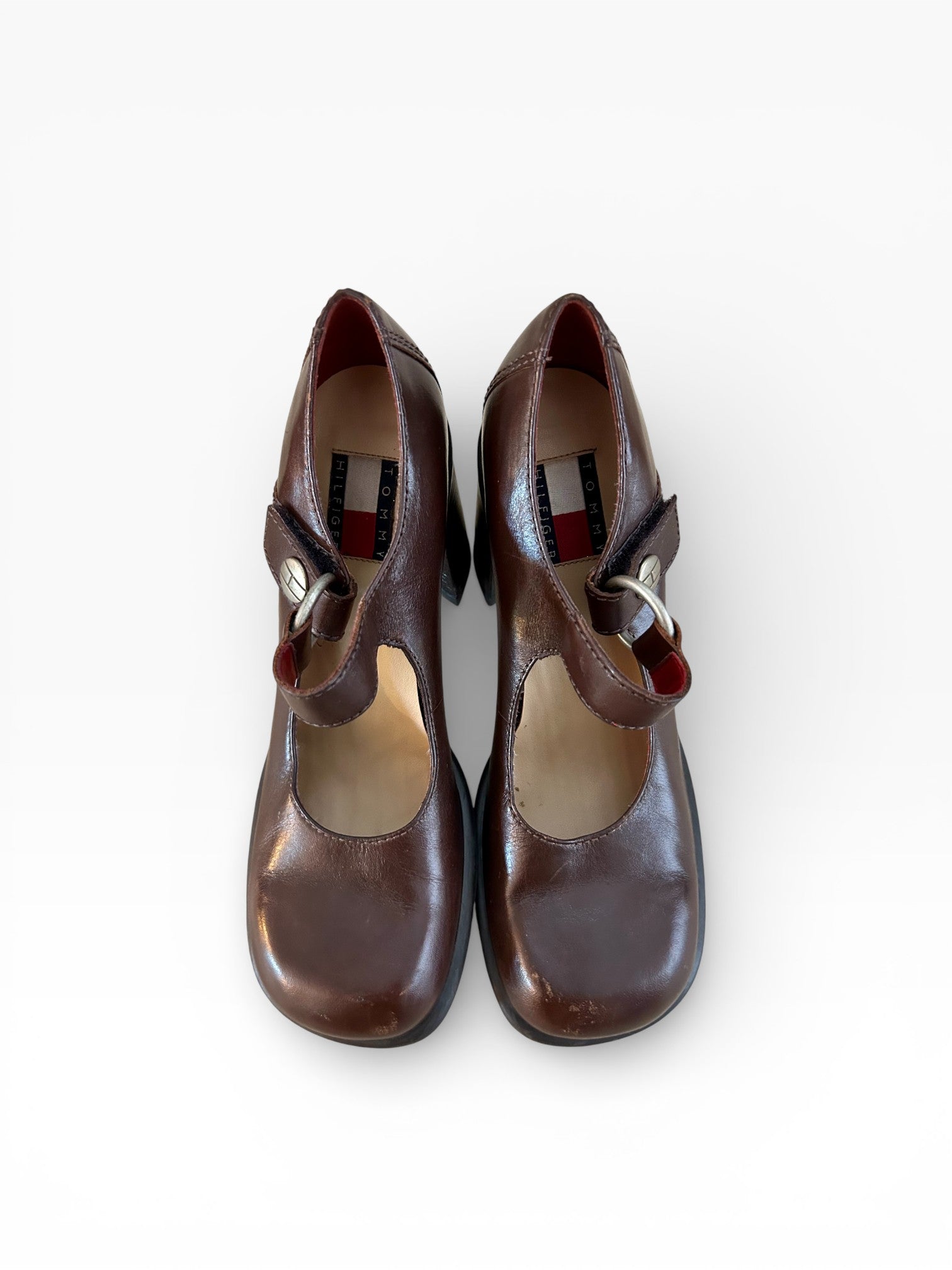 Tommy Hilfiger Brown Leather Mary Jane Block Heels