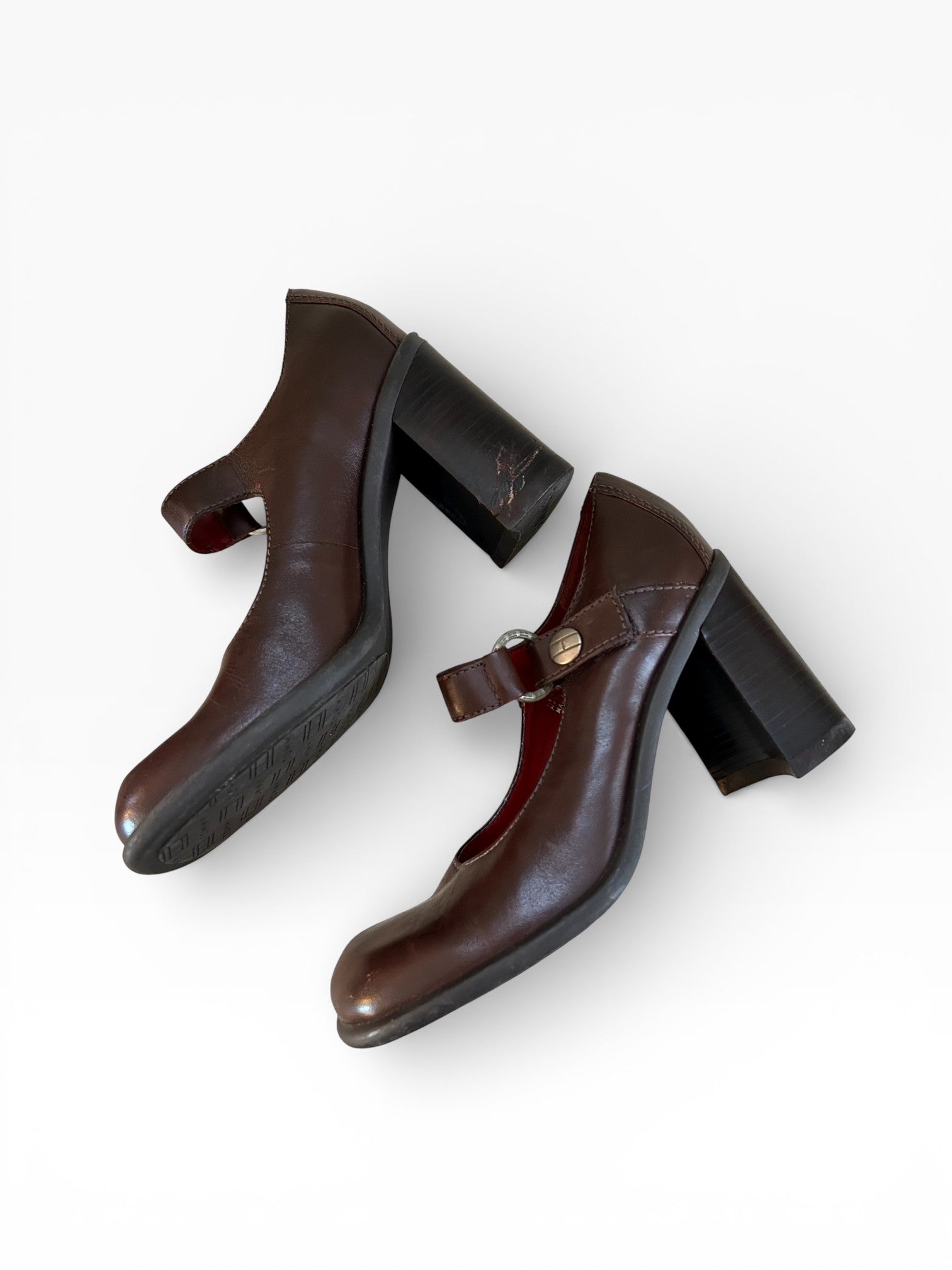 Tommy Hilfiger Brown Leather Mary Jane Block Heels