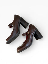 Tommy Hilfiger Brown Leather Mary Jane Block Heels