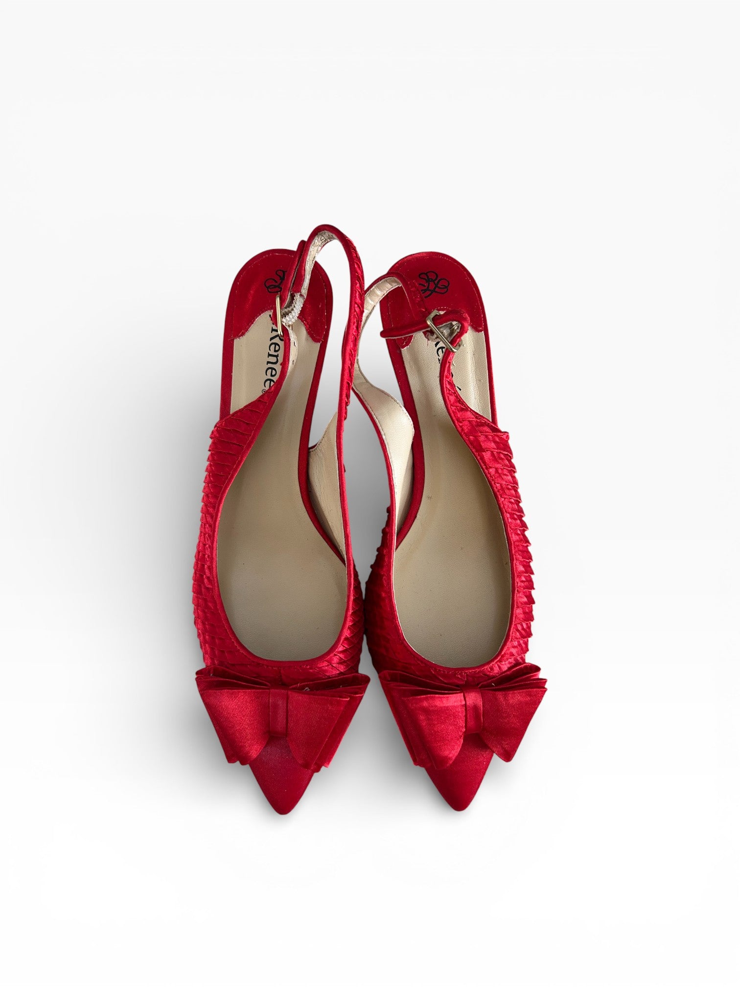 J. Renee Vintage Red Satin Bow Slingback Kitten Heels