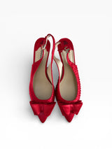 J. Renee Vintage Red Satin Bow Slingback Kitten Heels