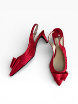 J. Renee Vintage Red Satin Bow Slingback Kitten Heels
