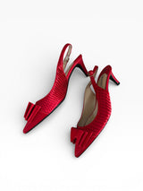 J. Renee Vintage Red Satin Bow Slingback Kitten Heels