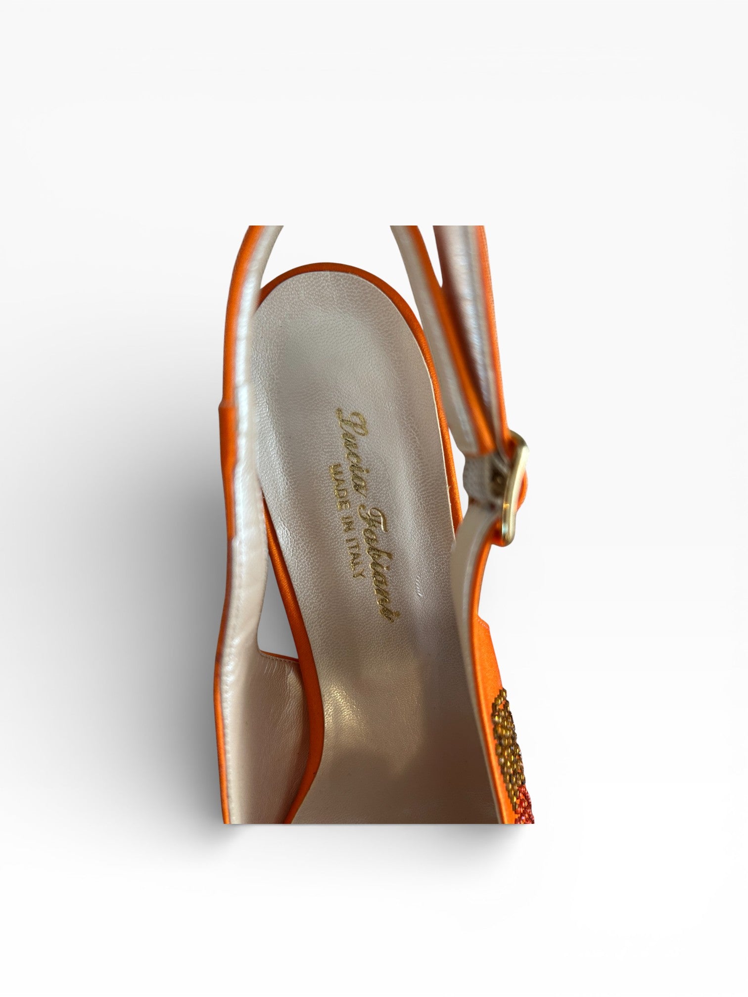 Lucio Fontanesi Made in Italy Orange Crystal Slingback Heels