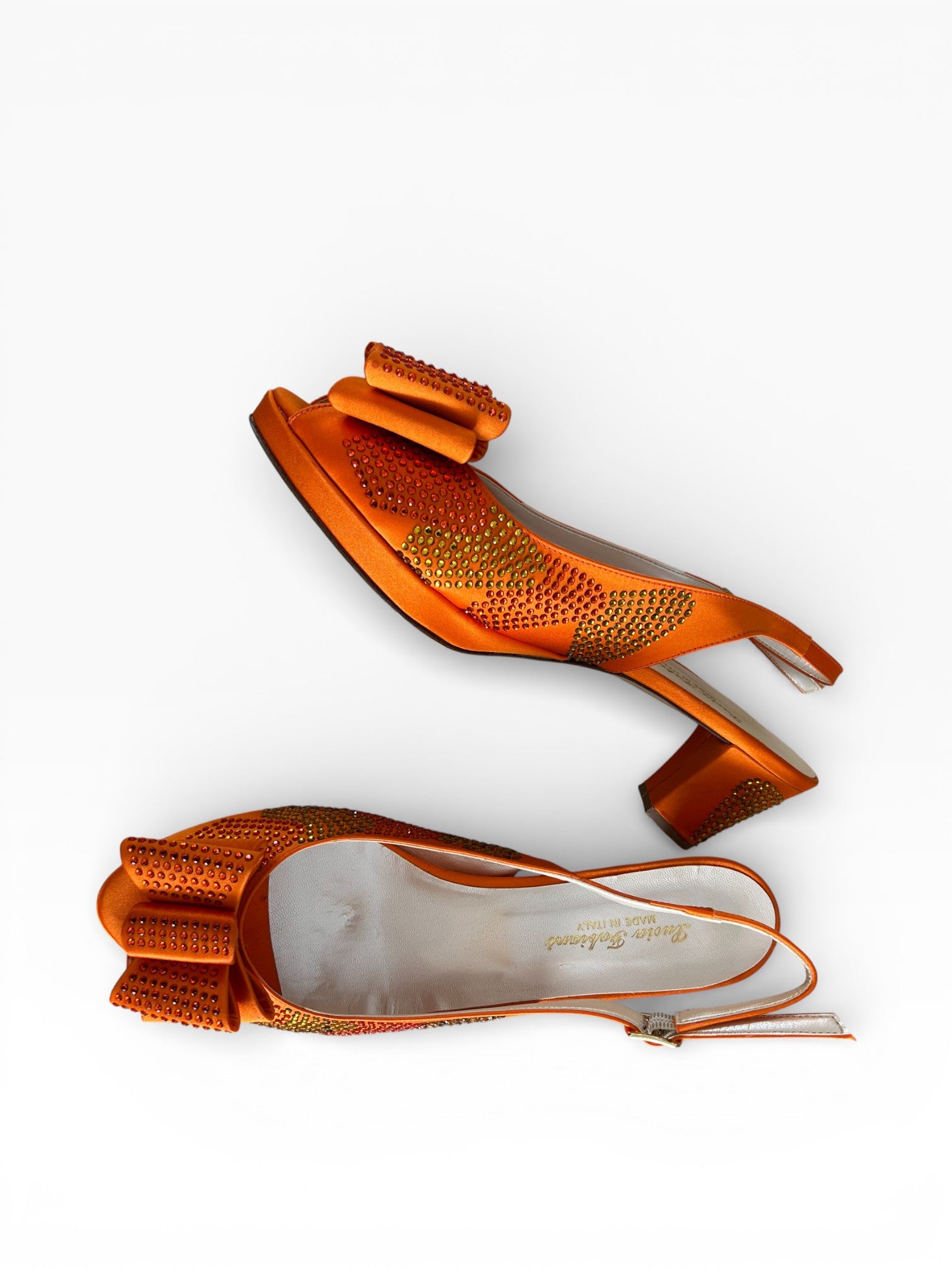 Lucio Fontanesi Made in Italy Orange Crystal Slingback Heels