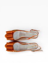 Lucio Fontanesi Made in Italy Orange Crystal Slingback Heels