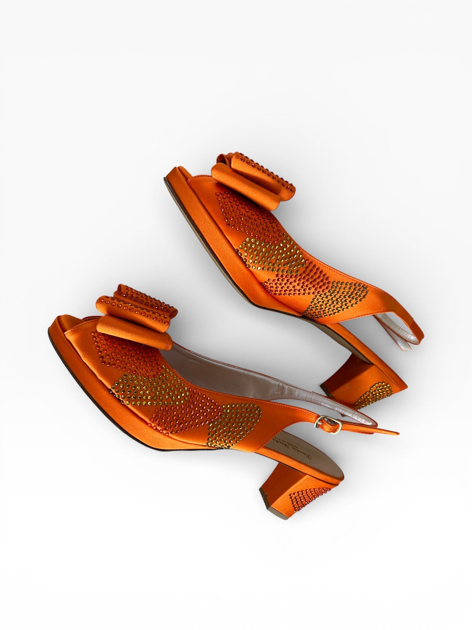 Lucio Fontanesi Made in Italy Orange Crystal Slingback Heels