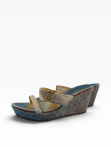 Baby Phat Gold Monogram Cork Wedges
