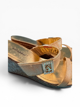 Baby Phat Gold Monogram Cork Wedges