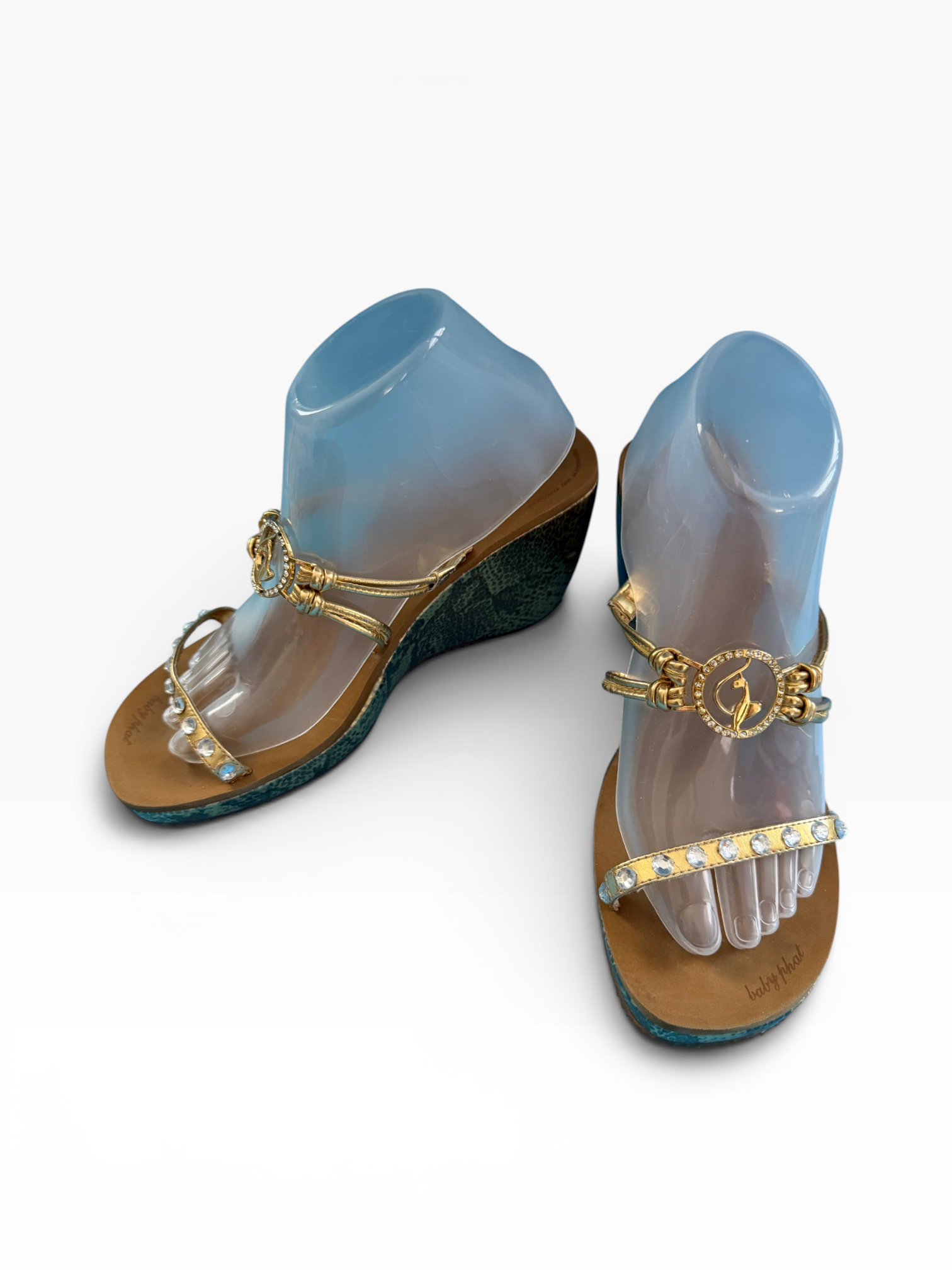 Baby Phat Metallic Python Wedge Sandals, Gold