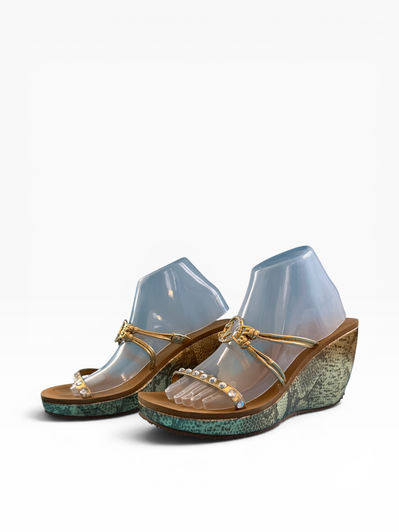Baby Phat Metallic Python Wedge Sandals, Gold
