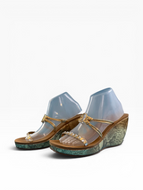 Baby Phat Metallic Python Wedge Sandals, Gold