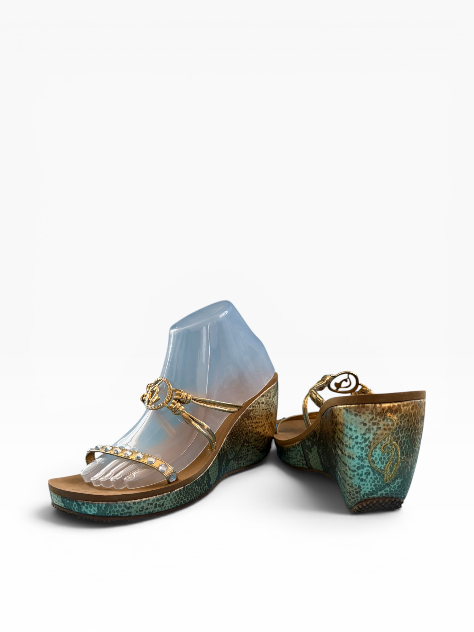 Baby Phat Metallic Python Wedge Sandals, Gold