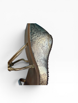 Baby Phat Metallic Python Wedge Sandals, Gold