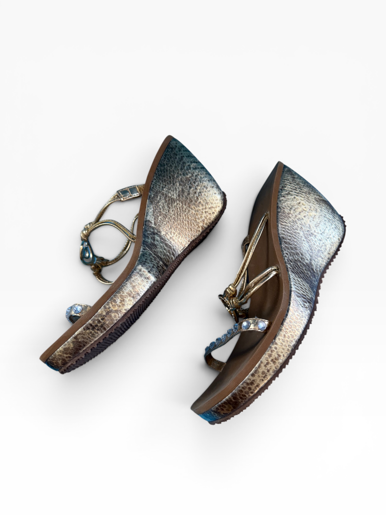 Baby Phat Metallic Python Wedge Sandals, Gold