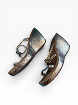 Baby Phat Metallic Python Wedge Sandals, Gold