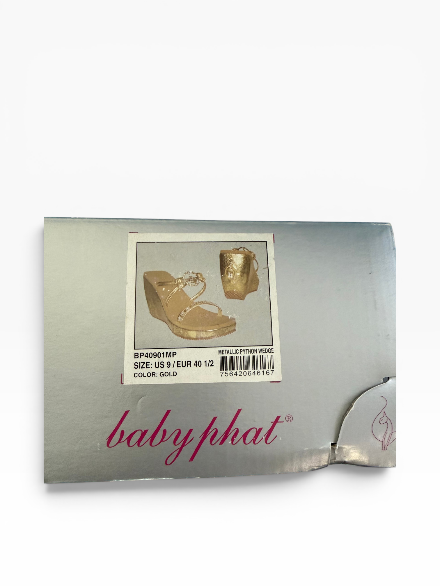 Baby Phat Metallic Python Wedge Sandals, Gold