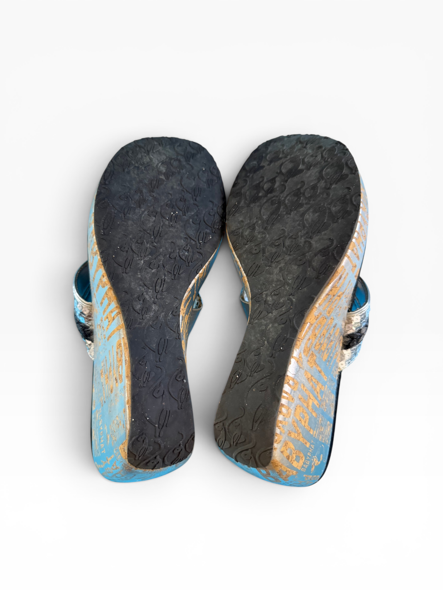 Baby Phat Y2K Sequin Logo Wedge Thong Sandals