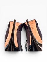 Giuseppe Zanotti Black Satin Deco Crystal T-Strap Peep-Toe Heels