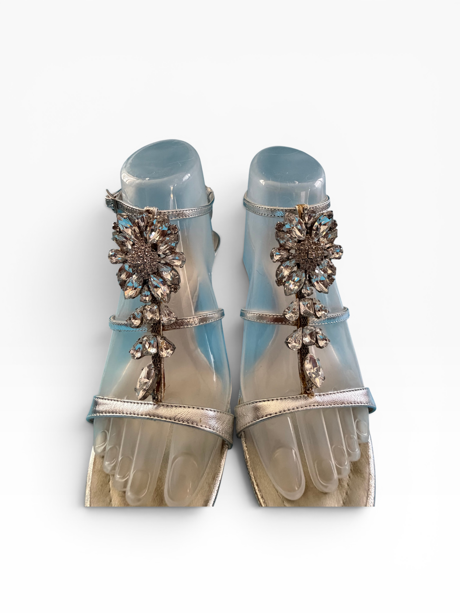 Giuseppe Zanotti "TAZ 90" Silver Crystal Flower Sandals