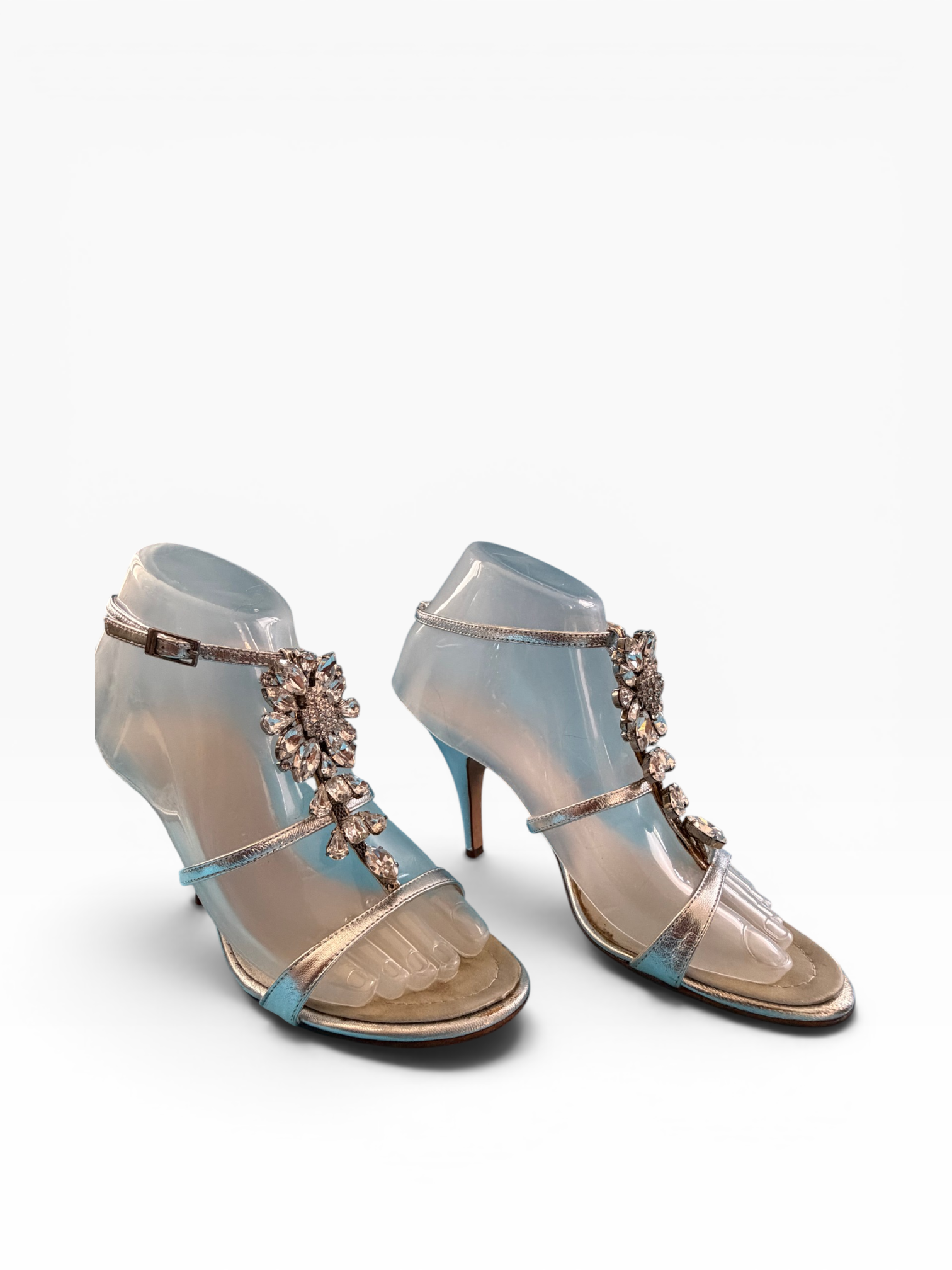 Giuseppe Zanotti "TAZ 90" Silver Crystal Flower Sandals