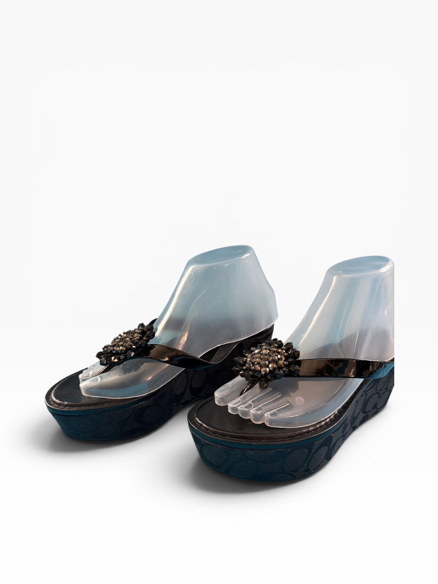 Coach Signature Beaded Platform Wedge Sandals