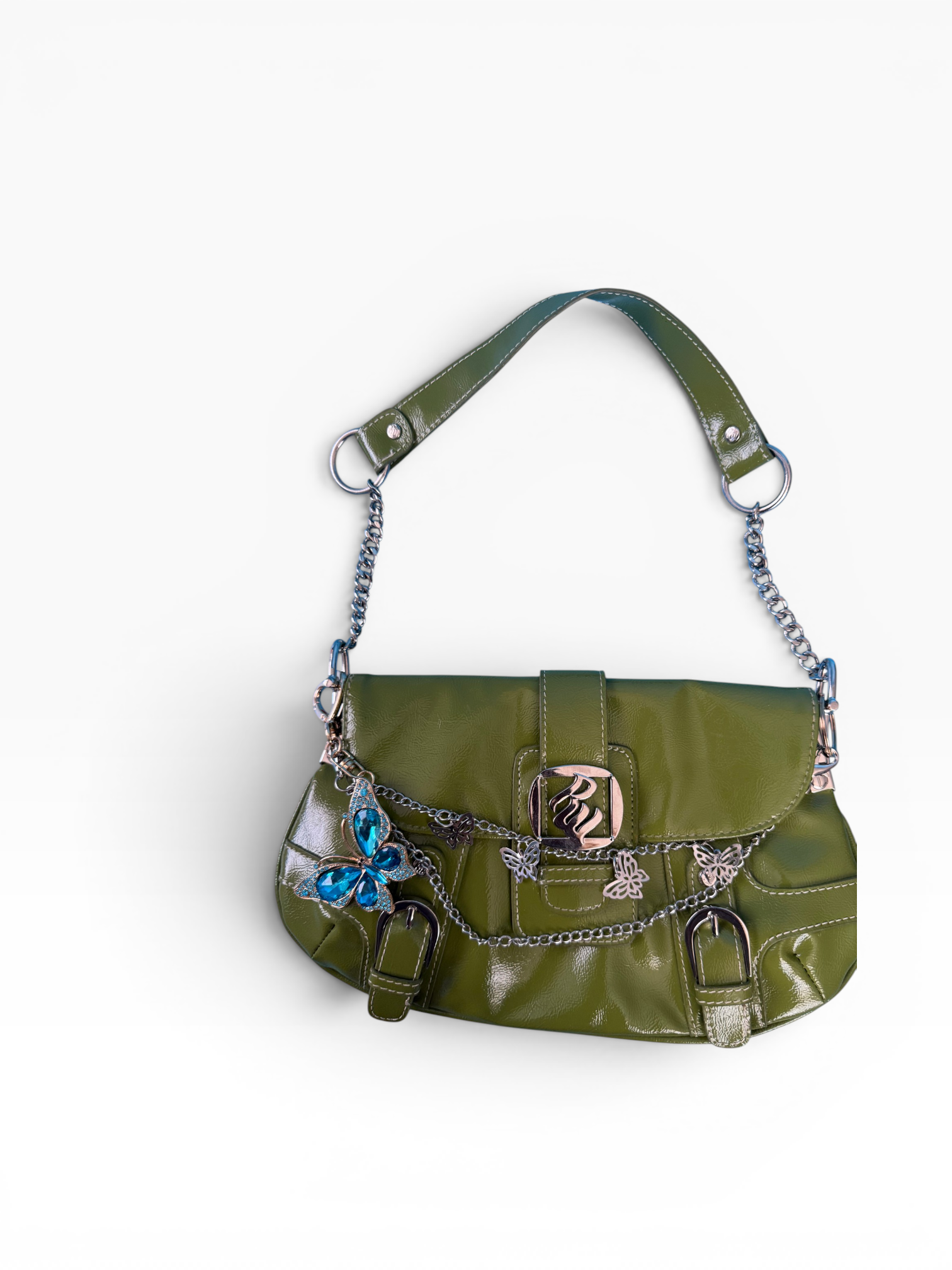 Rocawear Olive Patent Flap Shoulder Bag