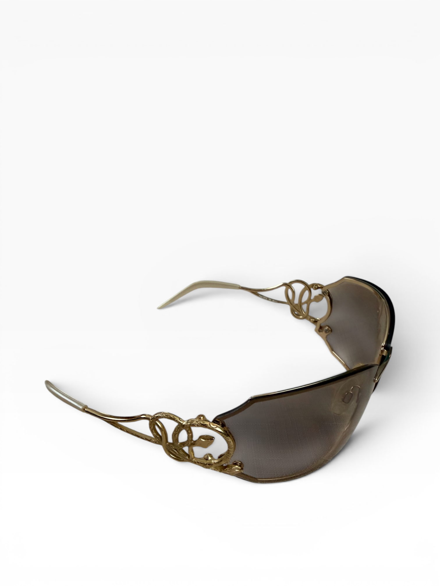 Roberto Cavalli Y2K Gold Serpent Sunglasses with Pearl Tips